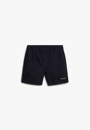 Černé plavky s elastickým pasem, bočními kapsami a malou logem na přední pravé noze. Hladká textilie.