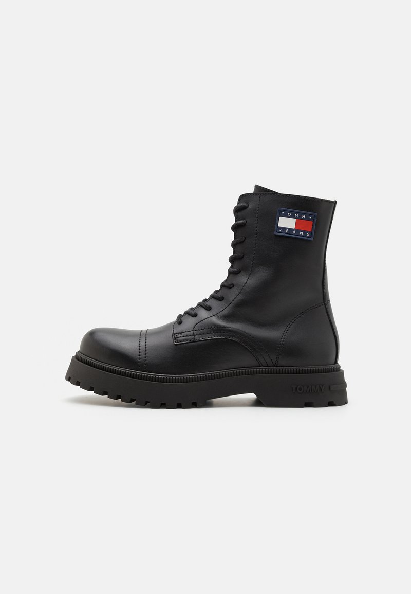 Tommy Jeans LACE UP MID BOOT SMOOTH - Botines con cordones - black