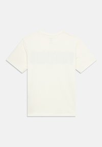 Kremfarget bomulls-t-skjorte med rund hals, korte ermer og en ensfarget bakside. Ingen synlige mønstre eller grafikk.