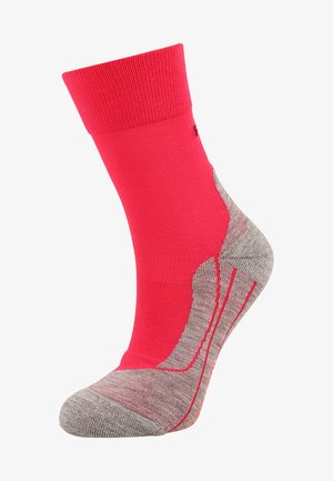 Rosa Socke mit geripptem Bund, grauem Zehen- und Fersenbereich sowie strukturierten Akzenten; entworfen für Komfort und Unterstützung während aktiver Aktivitäten.