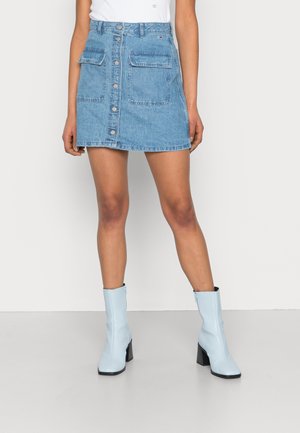 BADGE SKIRT - Mini skirt - denim medium