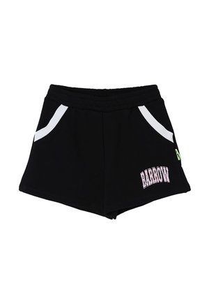 Pantaloncini sportivi neri con rifinitura bianca sulle tasche e scritta "BARROW" sulla gamba destra anteriore, con vita elastica e una piccola etichetta verde.