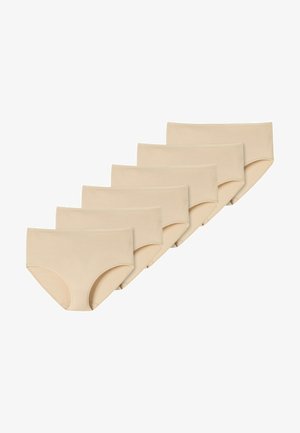 Beige katoenen slips, met een brede tailleband en volledige bedekking. Set van zes, met een gladde textuur en een effen patroon. Geen zichtbare hardware.