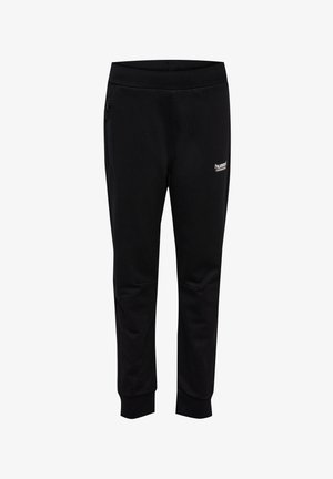 Zwarte sweatpants van zacht materiaal, met een slim fit, elastische tailleband en zijzakken met rits. Klein logo op de voorkant.