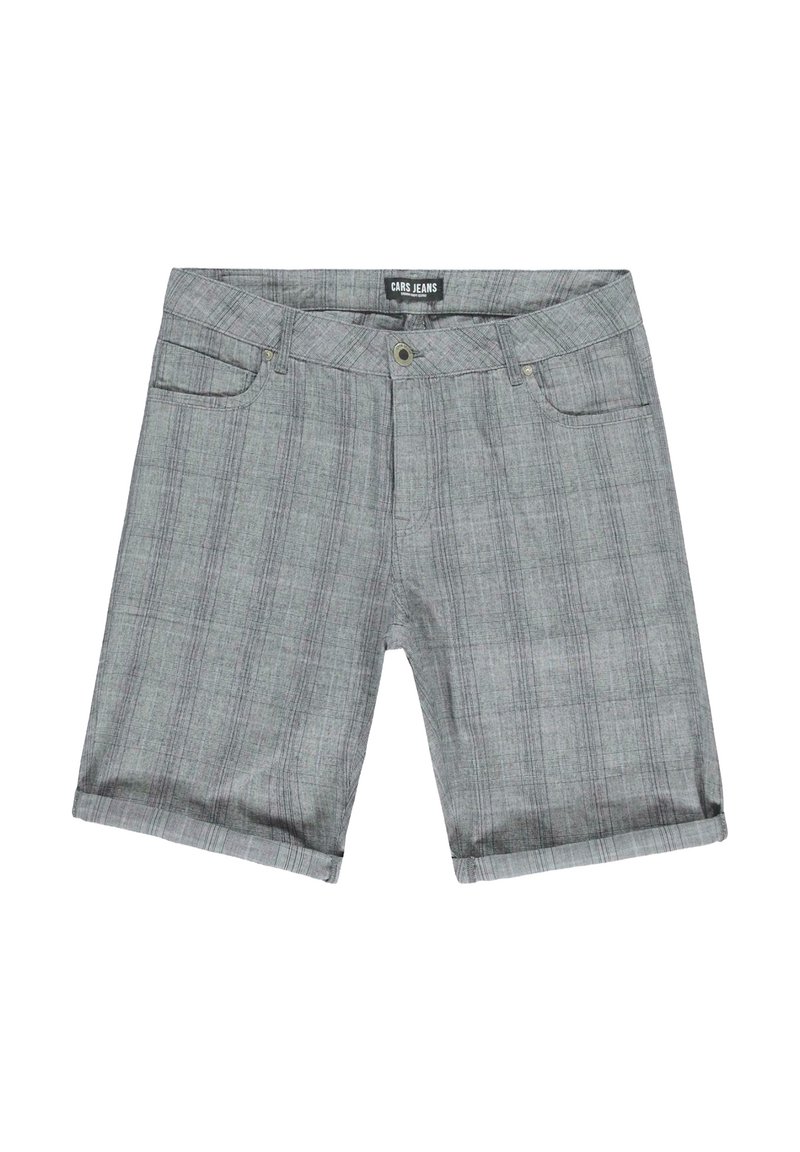 Grijze geruite shorts van een textuurstof, met een knoop- en ritssluiting, voorzakken en opgerolde zomen voor een casual uitstraling.