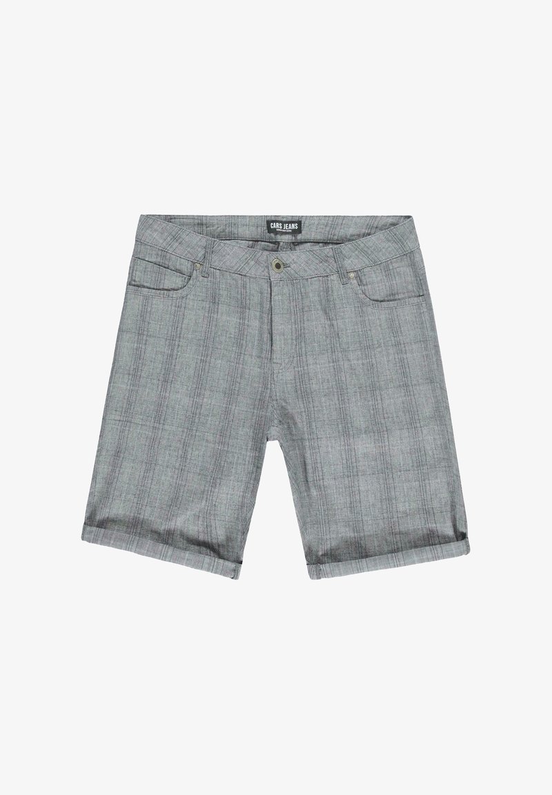 Grijze geruite shorts van een textuurstof, met een knoop- en ritssluiting, voorzakken en opgerolde zomen voor een casual uitstraling.