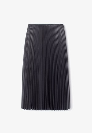 Mustan plisseeritud midi seelik, mis on valmistatud kergest kangast, sisaldab vertikaalseid plisseeringuid, mis ulatuvad hemmini, ning pakub mugavust elastse vöökoha tõttu.