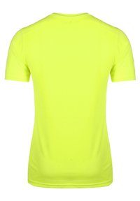 Koszulka sportowa z krótkim rękawem w jaskrawym neonowym żółtym kolorze, z gładkiego, teksturowanego materiału i klasycznym okrągłym dekoltem.