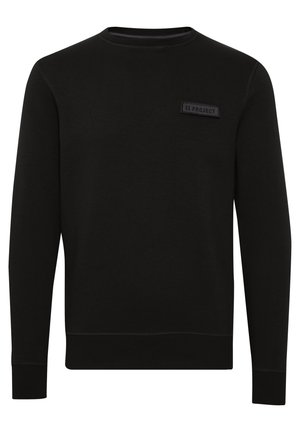 Musta pitkähihaisessa hupparissa on pehmeä kangas, pyöreä pääntie, ribbaatut hihansuut ja pieni suorakulmainen logo vasemmalla etupuolella.