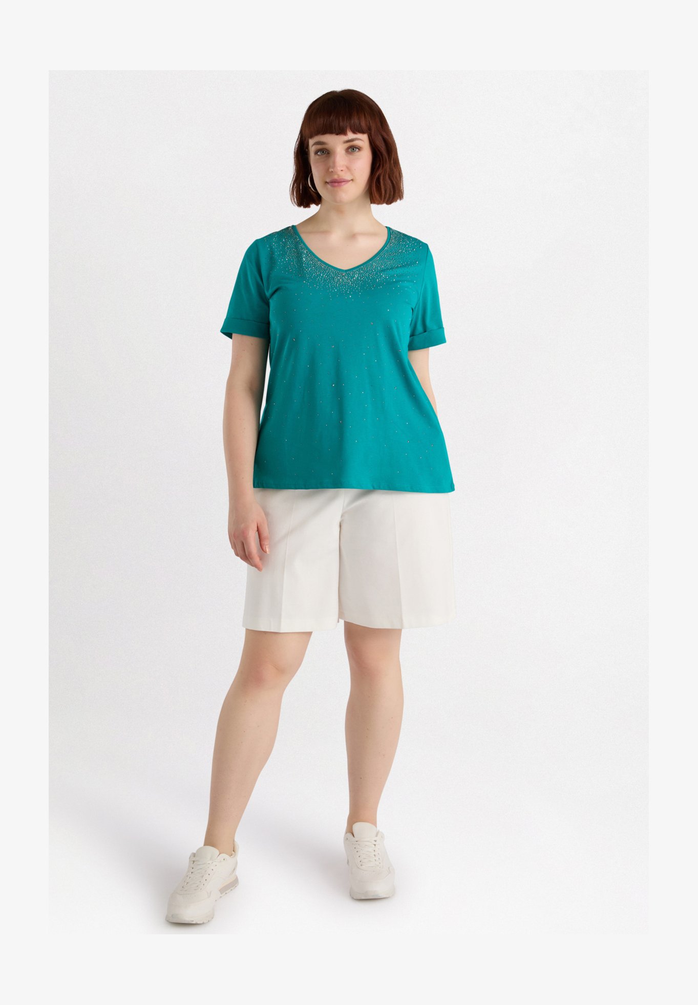 FIORELLA RUBINO T-Shirt Autunno Inverno 2024 - Scollo A V In Due Tessuti - Vestibilità Comfort E Design Chic