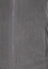 Giacca in fleece grigia con una texture liscia, zip frontale e senza pattern visibili. Il tessuto appare morbido e leggero.