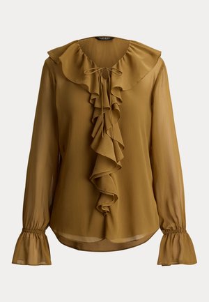 Lauren Ralph Lauren, RUFFLE-TRIM CRINKLE GEORGETTE BLOUSE - Blúz - tobacco bronze
