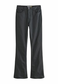 Jeans neri a palazzo realizzati in denim, con un classico design a cinque tasche, chiusura con bottone e cuciture a contrasto lungo le cuciture.