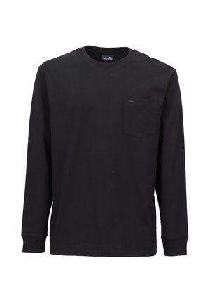 Schwarzes Langarm-T-Shirt aus Baumwollstoff, mit einem runden Halsausschnitt und einer Brusttasche mit einem dezenten Logo-Detail.
