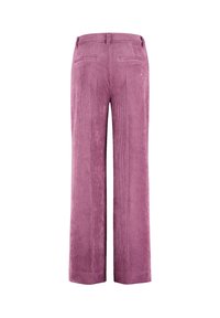 Breda ben corduroy byxor i mjukt lila, med vertikala ribbor, två bakfickor och en slät midja.