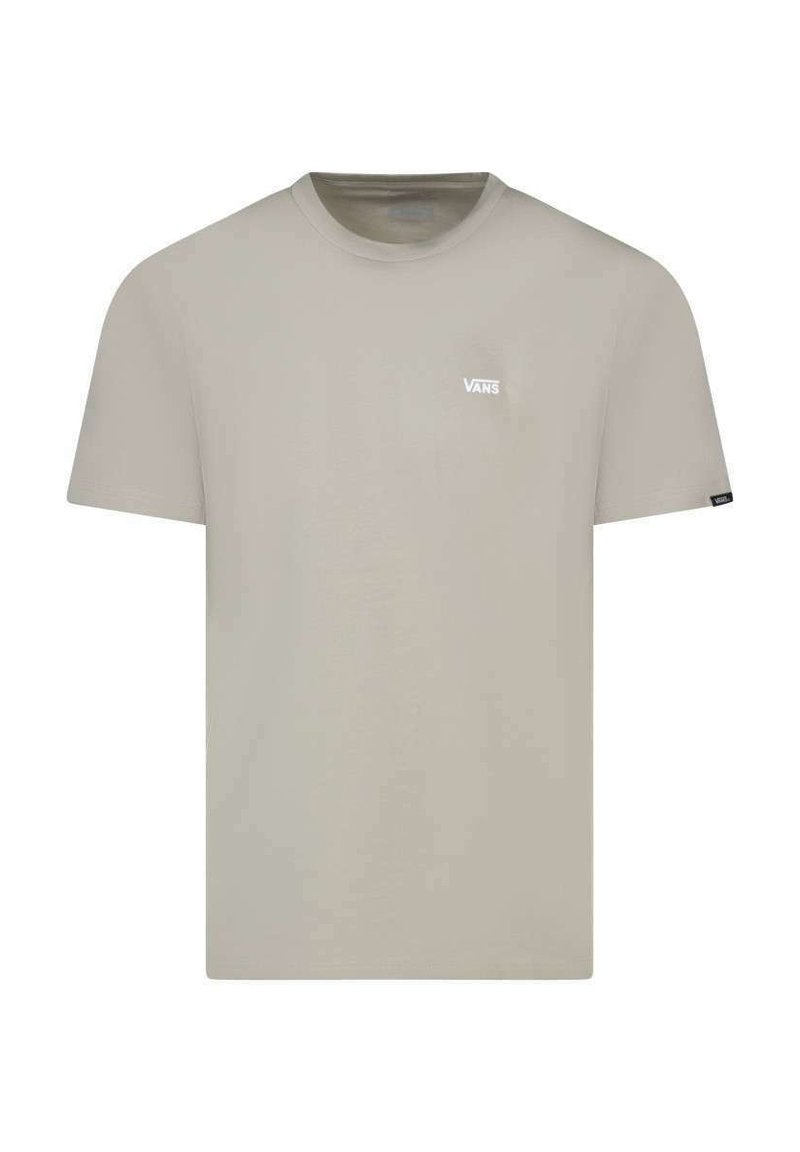 T-shirt in cotone grigio con maniche corte e collo rotondo. Presenta un piccolo logo bianco di Vans sul lato sinistro del petto. Texture liscia.