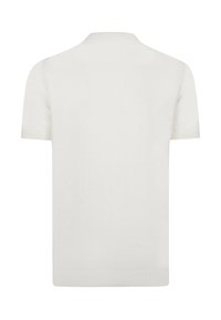 Strick-Polohemd mit kurzen Ärmeln inOff-White. Mit einem gerippten Kragen und Saum, sowie einer glatten Textur ohne sichtbare Muster oder Beschläge.