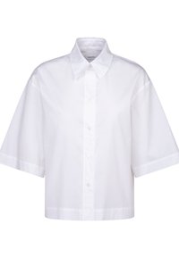 Vit kortärmad skjorta med knäppning i slät bomull. Har en klassisk krage, fyrkantig passform och synlig knapprad fram.