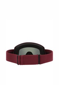 Skibril met een bordeauxrode stoffen band, zwarte schuimvulling en spiegelende lenzen. Heeft een slank, gebogen ontwerp voor comfort en pasvorm.