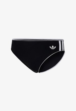 Slip de bain noir avec logo trefoil Adidas blanc sur l'avant droit et bandes latérales blanches, conçu pour hommes.
