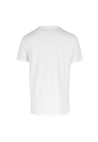 Hvid kortærmet t-shirt med rund hals, lavet af bomuldsstof, med en glat tekstur og uden synlige mønstre eller logoer.