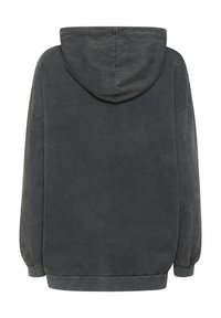Tumehall hall sweatshirt, pehmeast puuvillamaterjalist, ülevõetud sobivus, pikad varrukad ja kapuuts. Ribatud mansetid ja pits. Nähtavaid logosid või mustreid pole.