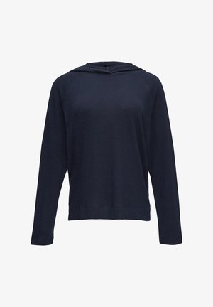 Navyblauer Langarm-Hoodie aus weichem Stoff. Verfügt über eine Fronttasche und einen abgerundeten Saum für eine entspannte Passform.