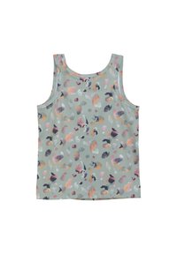 Ljusgrön tanktopp med ett färgglatt abstrakt mönster i rosa, orange och svart. Har en rund halsringning och breda axelremmar.