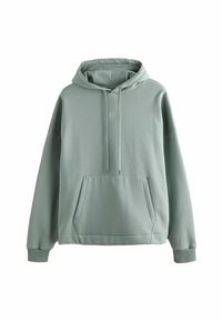 Felpa con cappuccio verde chiaro, dotata di tasca frontale, polsini a coste e dettagli di testo minimalisti. Realizzata in tessuto morbido con una vestibilità rilassata.