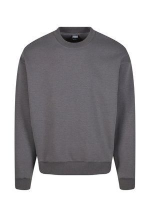 Grijze sweatshirt met ronde hals, lange mouwen, ribgebreide manchetten en zoom. Gemaakt van zachte stof, met een eenvoudig ontwerp zonder patronen.