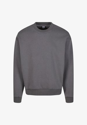 Hall grey sweatshirt, miseliku kaelusega, pikad varrukad, ribatud varrukate ja alumise äärtega. Valmistatud pehmest kangast, ilma mustriteta lihtne disain.