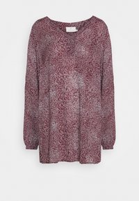 Bordeaux blouse met lange mouwen, ronde halslijn en een witte bloemenprint. Lichtgewicht, gestructureerde stof. Casual, ruime pasvorm.