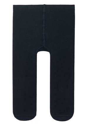 Collants navy foncé fabriqués dans un tissu lisse et extensible avec un design simple. Présentent un pied arrondi et une grande découpe au centre.