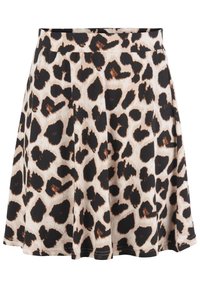 Kjol med utställd skärning och leopardmönster i svarta, bruna och beige toner.