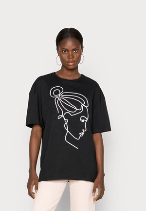 EMBROIDERY LINE FACE TEE - Print T-shirt - black