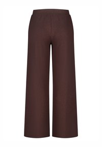 Brune wijdgeknoopte broeken met een ribbeltextuur en een elastische tailleband, die een comfortabele pasvorm en een gladde stofafwerking bieden.