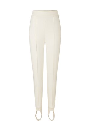 Cremefarvede slim-fit bukser med foran sømme og indbyggede stropper, der strækker sig fra stropperne til støtte for fødderne.