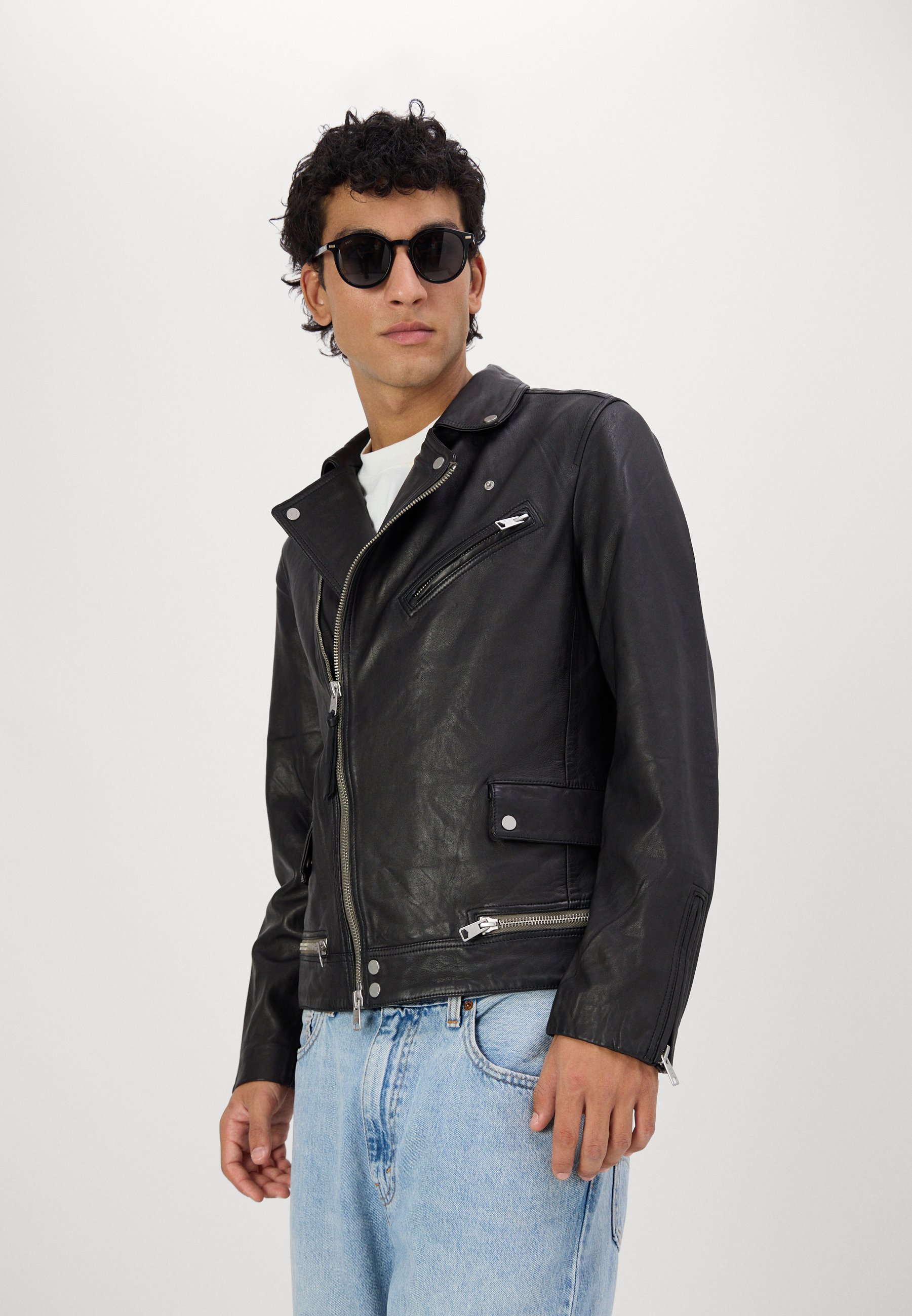AllSaints CLAY BIKER - Leather jacket - black - Zalando.co.uk