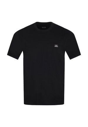 T-shirt nera a maniche corte con scollo tondo e piccolo logo bianco C.P. Company sul petto sinistro.