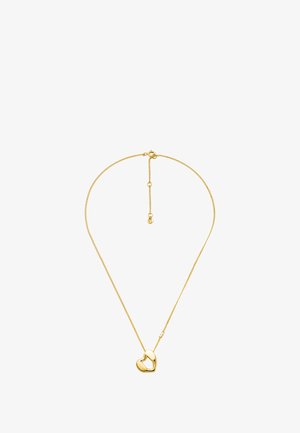 Gouden ketting met een hartvormige hanger, voorzien van een gladde afwerking en delicate schakel, verstelbare lengte met een klein haakje.