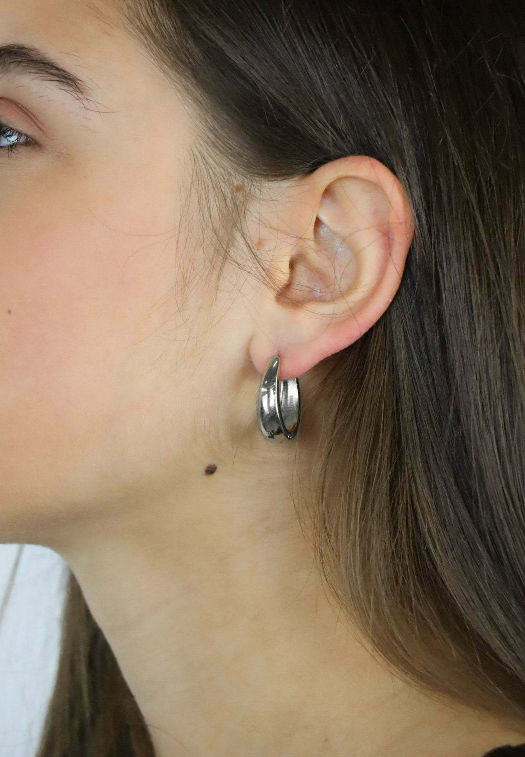 Caimeytie Cerchio Orecchini Ovali per Donna in Acciaio Inossidabile Argento