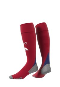 Červené sportovní ponožky s jednolitým vrškem, šedou špičkou a modrým akcentem, navržené s žebrováním a zdobené logem.