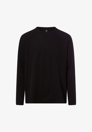 Felpa nera a maniche lunghe in tessuto a costine testurizzato, con scollo rotondo e maniche raglan. Presenta un logo discreto sul petto.