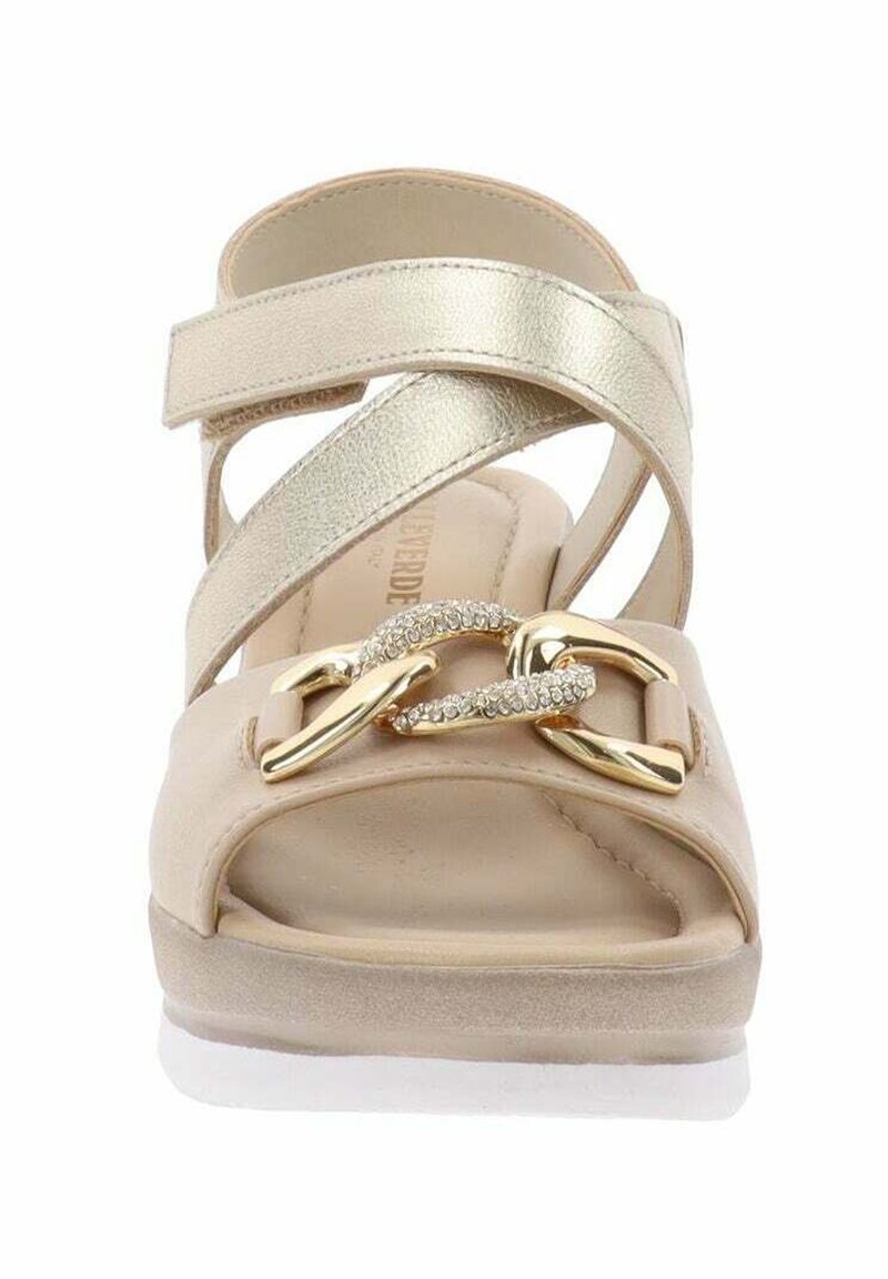 Sandali Donna Valleverde In Pelle, Modello 55602 - Tacco A Zeppa, Cinturino Posteriore, Colori Ghiaccio O Beige