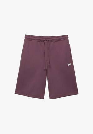 Bordeauxfarvede bomuldsshorts med elastisk talje, snoretræk og et lille hvidt logo på venstre lår. Flad kant i bunden.