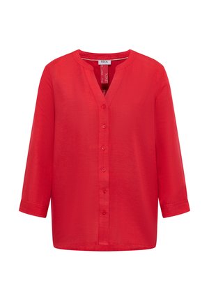 Rode linnen blouse met lange mouwen, een mandarijnkraag en een knoopsluiting aan de voorkant, ontworpen door Cecil.