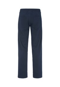 Laivastonsiniset collegehousut joustavalla vyötärönauhalla ja kahdella takataskulla. Pehmeä kangas, suora lahjemalli ja hillityt ompeleiden yksityiskohdat.