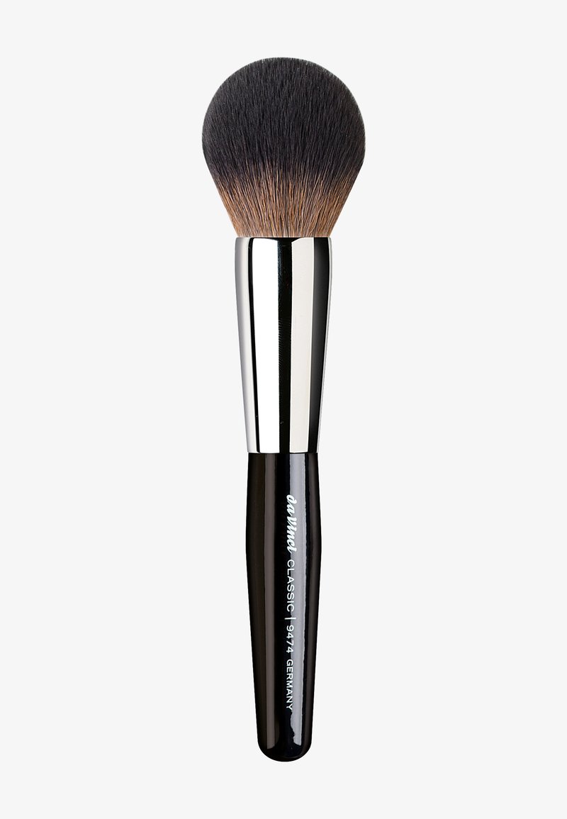 Soft, dense makeup brush with black-to-brown bristles, silver ferrule, and glossy black handle labeled "das ima Classic 9474 Germany"
