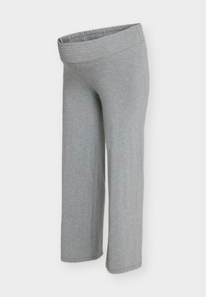 Grijze katoenen cropped broek met een brede, geprofileerde tailleband, rechte pijpen en een gladde, zachte stoftextuur. Minimalistisch ontwerp.