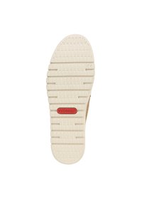 Schoenenzool met een getextureerd wit rubberen ontwerp met horizontale en verticale groeven, gemarkeerd met een rood "VIONIC"-logo.